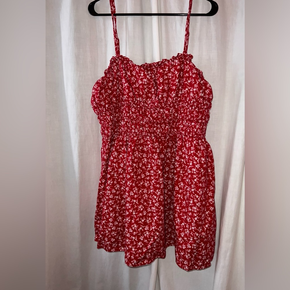 Women's Sleeveless Smocked Waist Fit & Flare Dress Red Floral
